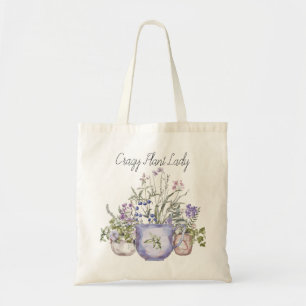 Crazy Plant Lady Watercolor Potted Wildflowers Tote Bag