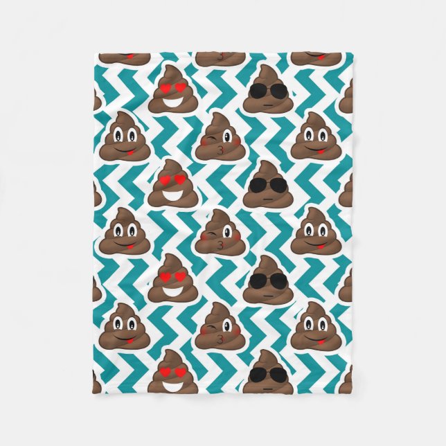 Crazy Poop Emojis Teal Patterned Fleece Blanket (Front)