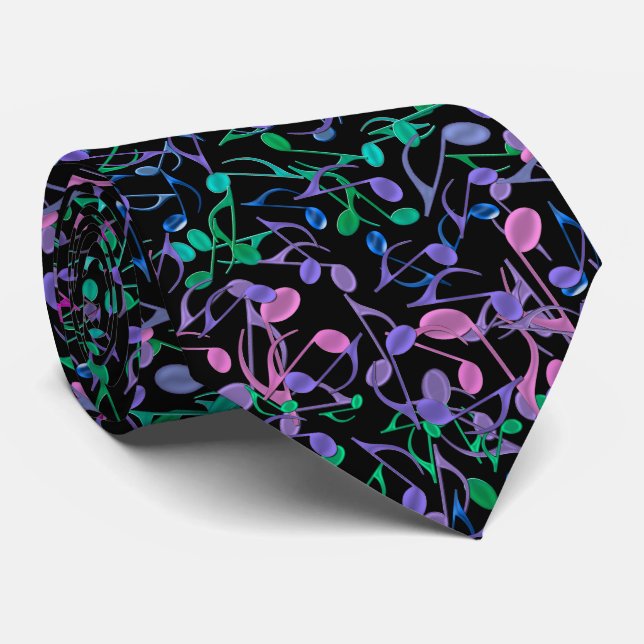 Crazy Psychedelic Music Notes Tie (Rolled)