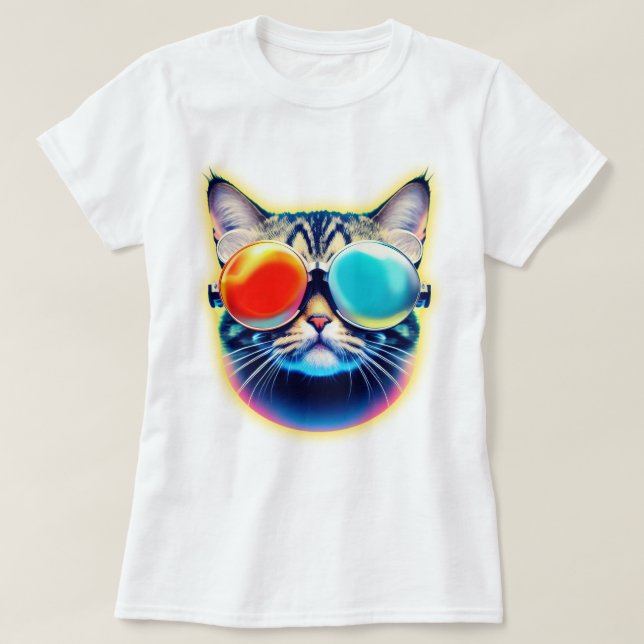 Crazy Psychedelic Psychonaut Kitty Cat Logo White T-Shirt (Design Front)