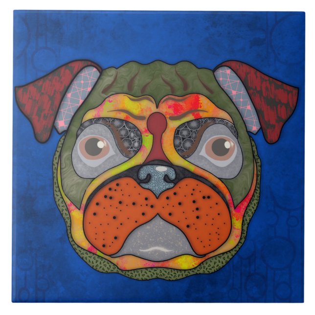  Crazy Pug dog face  Ceramic Tile (Front)