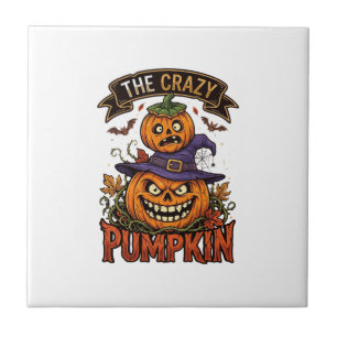 Crazy Pumpkin Halloween Witch Hat Bats Ceramic Tile