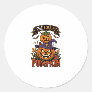 Crazy Pumpkin Halloween Witch Hat Bats Classic Round Sticker
