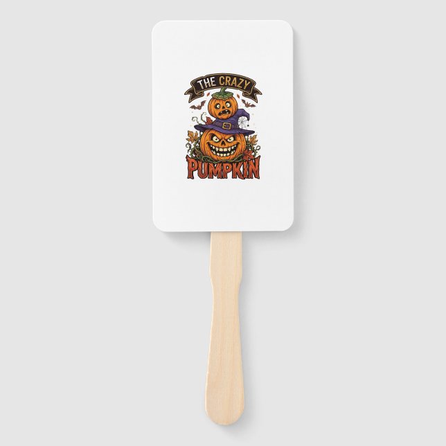 Crazy Pumpkin Halloween Witch Hat Bats Hand Fan (Front)