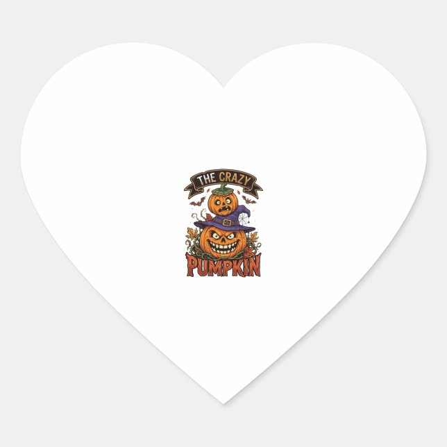Crazy Pumpkin Halloween Witch Hat Bats Heart Sticker (Front)
