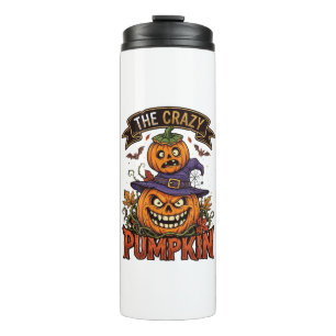 Crazy Pumpkin Halloween Witch Hat Bats Thermal Tumbler