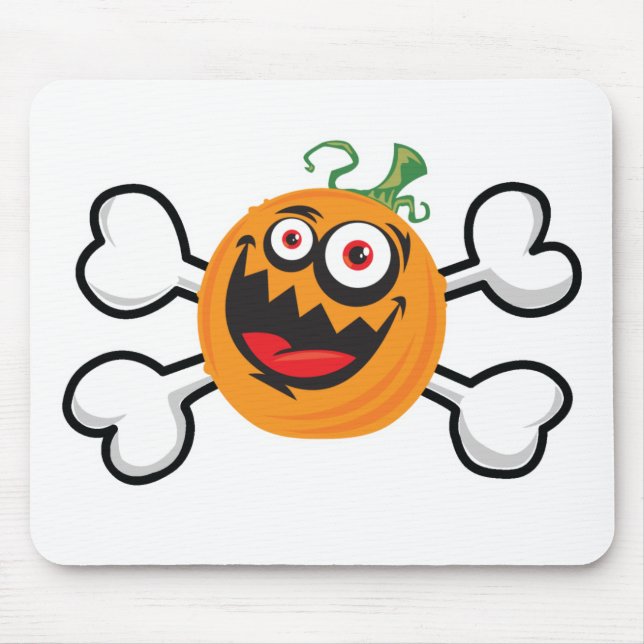 Crazy Pumpkin Skull and Crossbones Mouse Pad (Front)