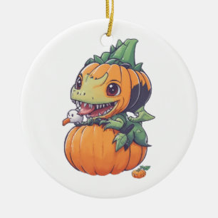 crazy pumpkin trying to eat spooky  ceramic ornament