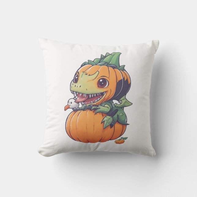 crazy pumpkin trying to eat spooky  cushion (Front)