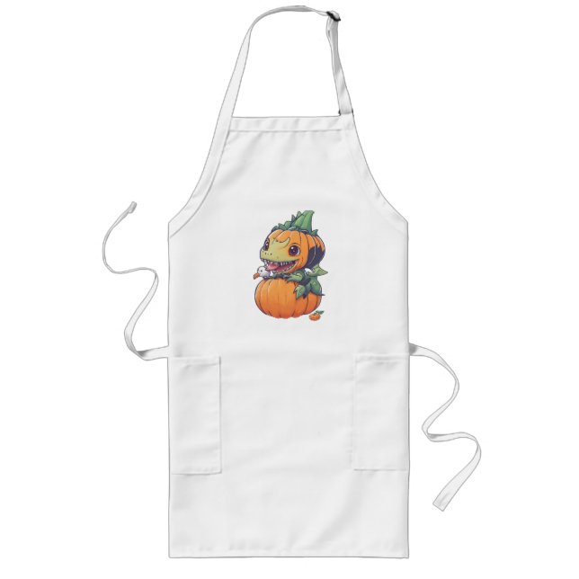 crazy pumpkin trying to eat spooky  long apron (Front)