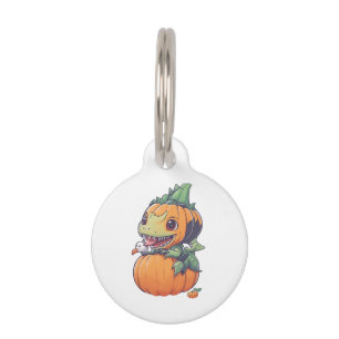 crazy pumpkin trying to eat spooky pet tag