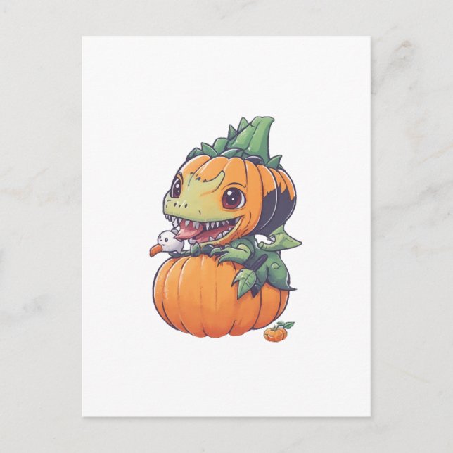 crazy pumpkin trying to eat spooky  postcard (Front)