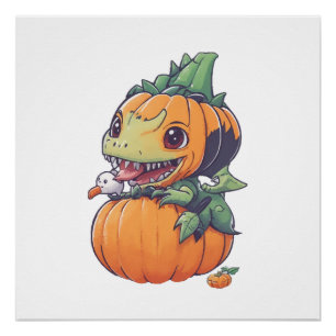 crazy pumpkin trying to eat spooky  poster