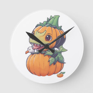 crazy pumpkin trying to eat spooky round clock