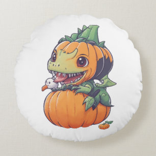 crazy pumpkin trying to eat spooky round cushion