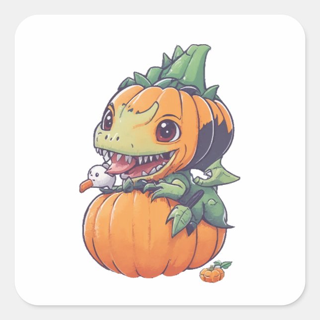 crazy pumpkin trying to eat spooky  square sticker (Front)