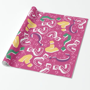 Crazy question marks mystery riddle pink wrapping paper