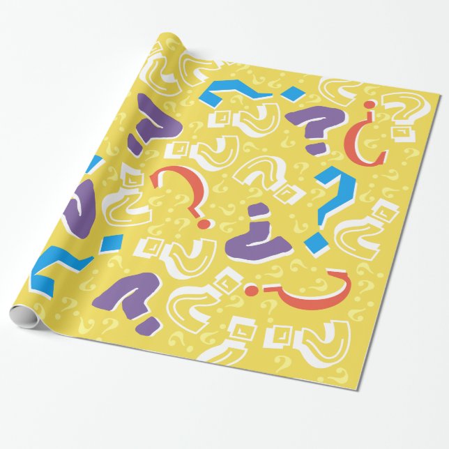 Crazy question marks mystery riddle yellow wrapping paper (Unrolled)