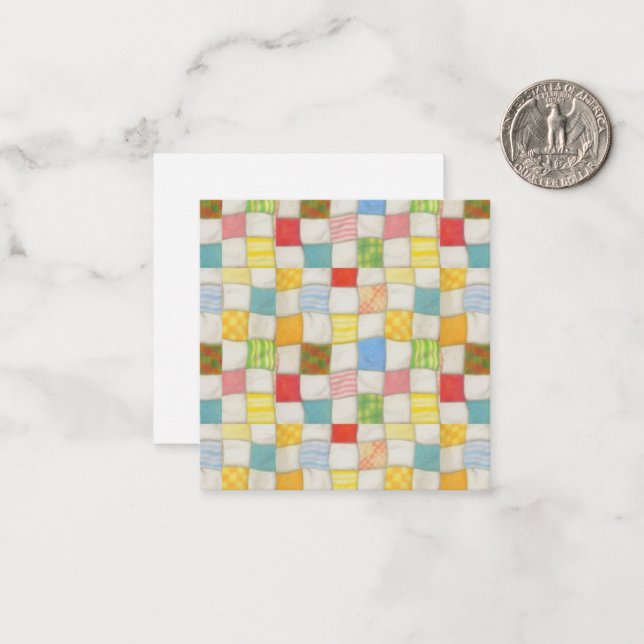 CRAZY QUILT 2.5x2.5 Square Flat Note Card  (Front/Back In Situ)