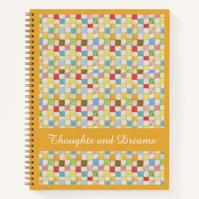 CRAZY QUILT 8.5x11 Notebook + Text Gold (Front)