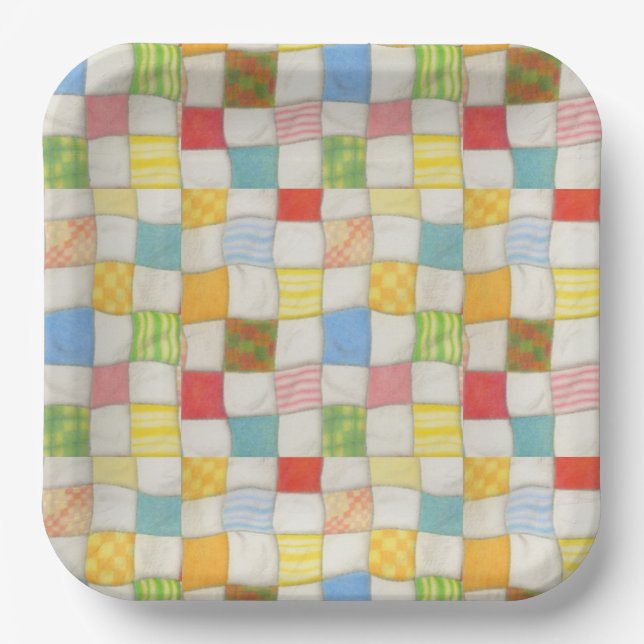 CRAZY QUILT 9" Square Paper Plates (Front)