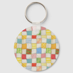 Crazy Quilt Aluminium Circle Keychain