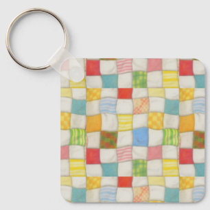Crazy Quilt Aluminium Square Keychain