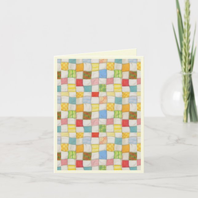 CRAZY QUILT Birthday Note Card / Cream (Front)