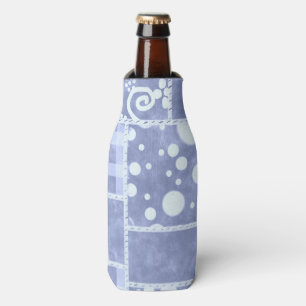 Crazy Quilt Blue Gingham Floral Pattern Bottle Cooler