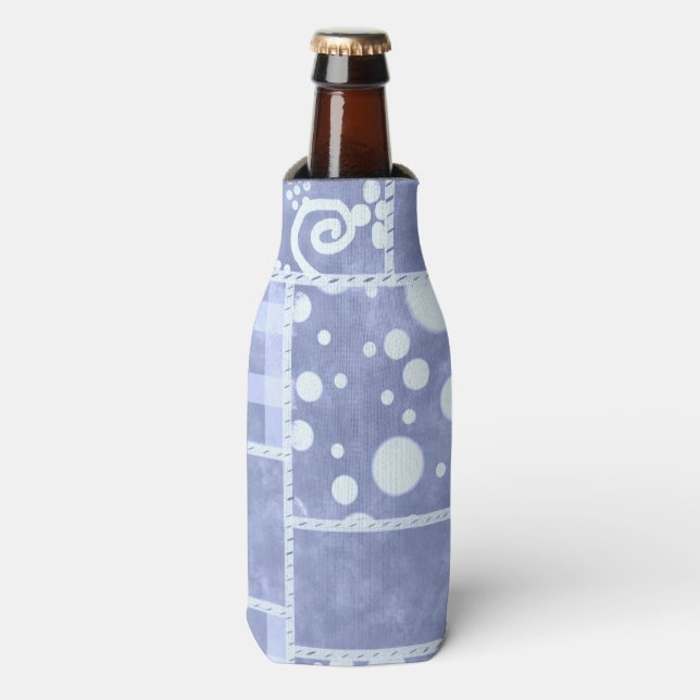 Crazy Quilt Blue Gingham Floral Pattern  Bottle Cooler (Bottle Front)