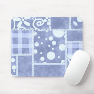 Crazy Quilt Blue Gingham Floral Pattern  Mouse Pad