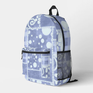 Crazy Quilt Blue Gingham Floral Pattern Printed Backpack