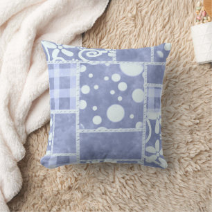Crazy Quilt Blue Gingham Floral Personalised Cushion