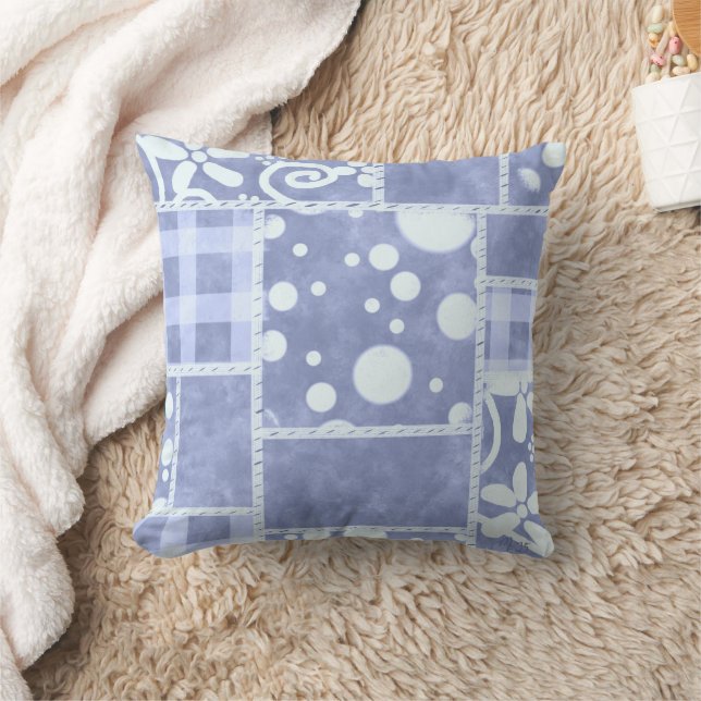 Crazy Quilt Blue Gingham Floral Personalised  Cushion (Blanket)