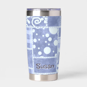 Crazy Quilt Blue Gingham Floral Personalised Insulated Tumbler