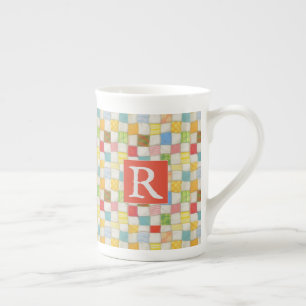 CRAZY QUILT Bone China Mug + Text / Red