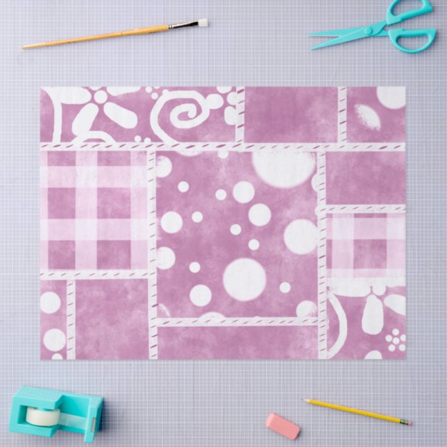 Crazy Quilt Dusty Pink Floral Pattern Decoupage Tissue Paper (Craft)