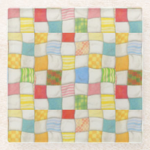 CRAZY QUILT Glass Beverage Coaster