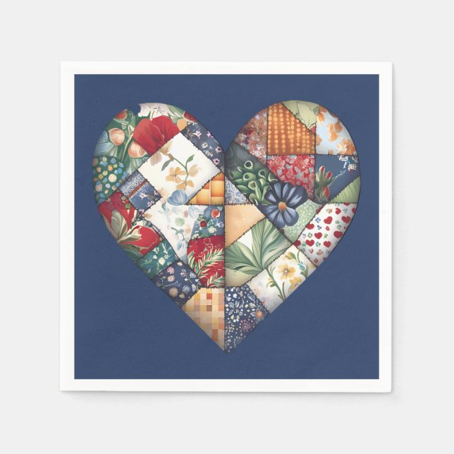 Crazy Quilt Heart On Blue Napkin (Front)