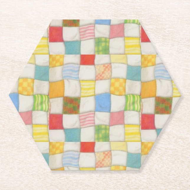 CRAZY QUILT Hexagon Paper Coasters (Front)