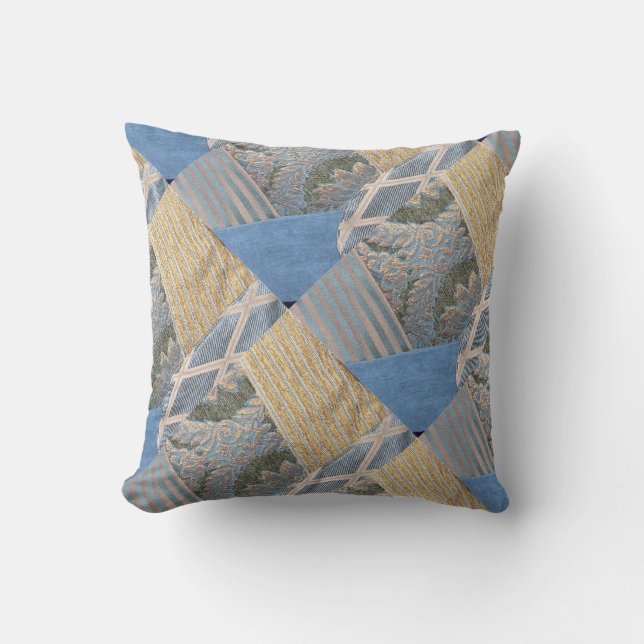 Crazy Quilt in Gold n Teal Cushion (Front)