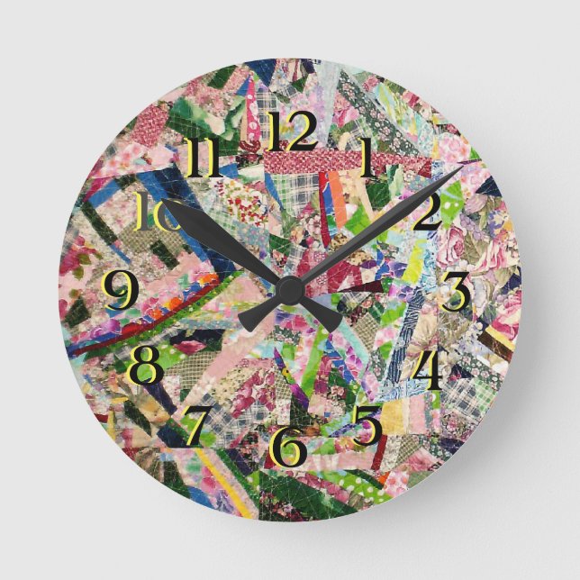 Crazy Quilt in Spring Colours Round Clock (Front)