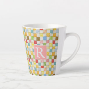 CRAZY QUILT Latte Mug + Text / Pink