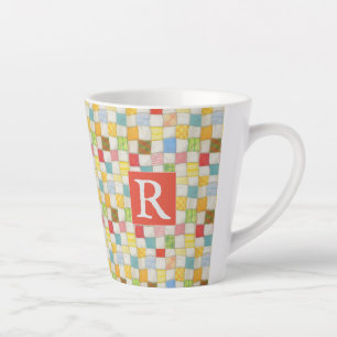 CRAZY QUILT Latte Mug + Text / Red