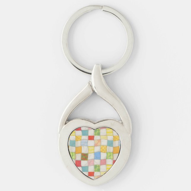 CRAZY QUILT Metal Heart Keychain (Front)
