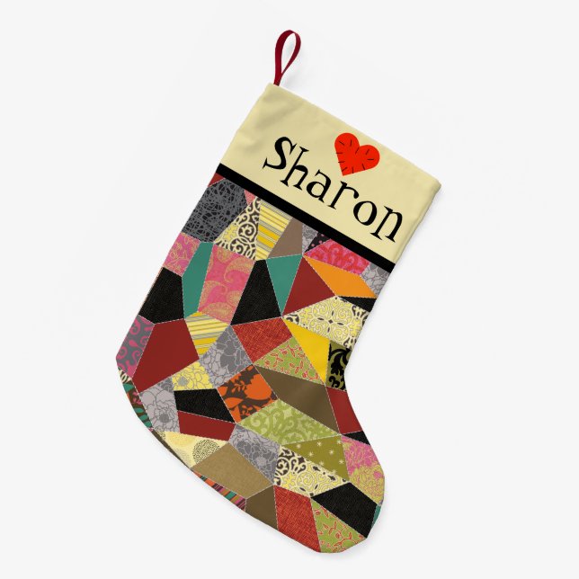 Crazy Quilt Patchwork Monogram Small Christmas Stocking (Front (Hanging))