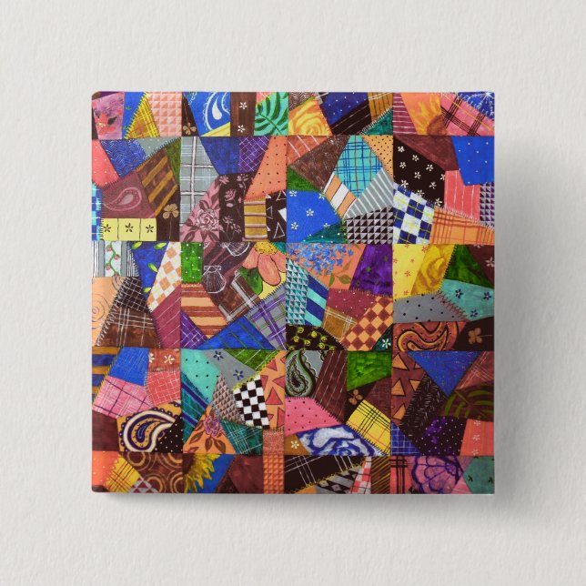 Crazy Quilt Patchwork Quilt Abstract Art Geometric 15 Cm Square Badge (Front)