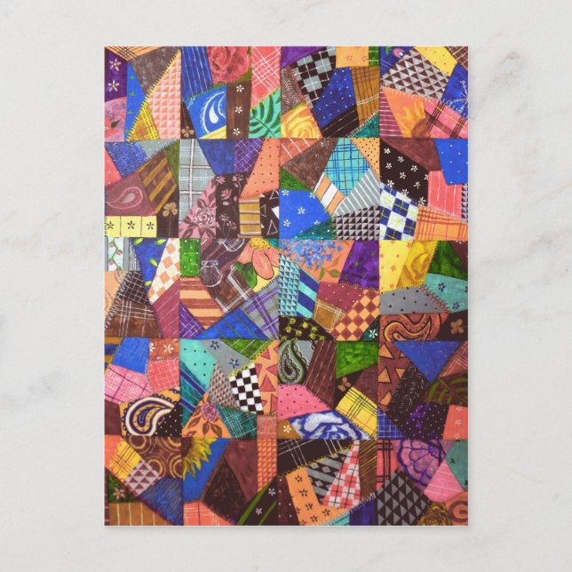 Crazy Quilt Patchwork Quilt Abstract Art Geometric Postcard (Front)
