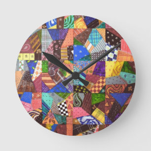 Crazy Quilt Patchwork Quilt Abstract Art Geometric Round Clock