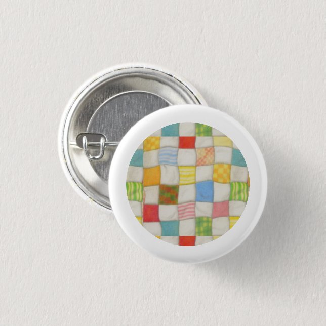 CRAZY QUILT Pin Round Button - White (Front & Back)